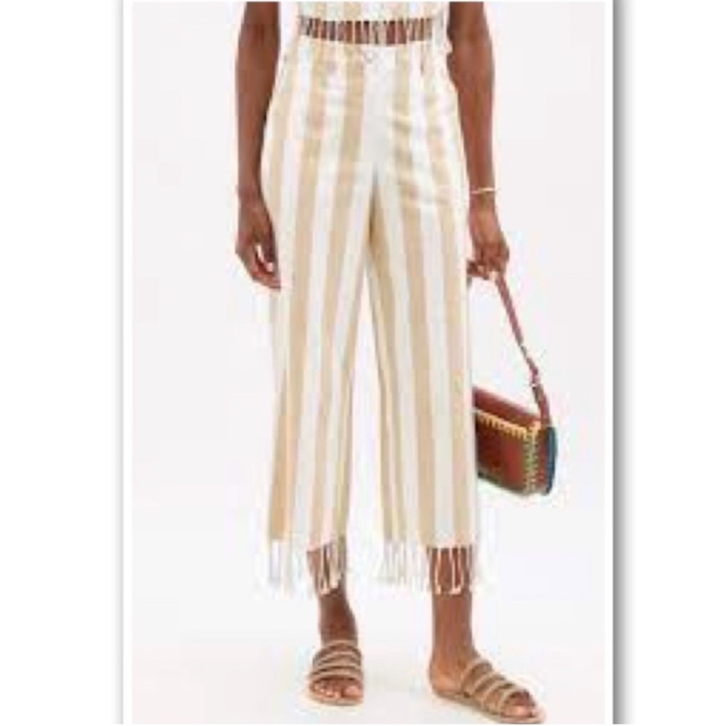 Staud Womens Cabana Stripe Linen & Cotton Crop Pants Sz 10 Nwot
